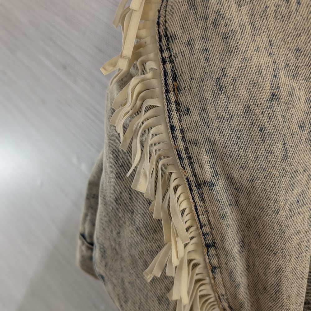 Vintage Gitano Acid Wash Denim Jacket Southwestern Pastel With Fringe Large - Picture 7 of 11